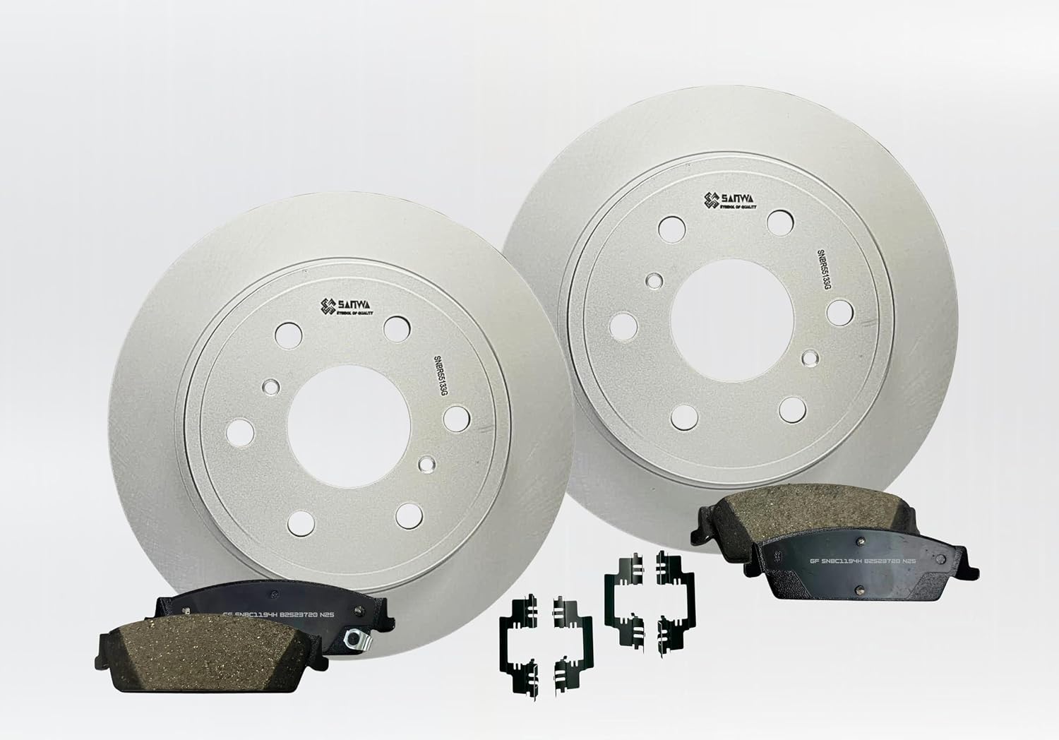 Sanwa Rear Brake Rotors 345mm Vented & Geomet Coated and Brake Pad Kit Compatible with Chevy Silverado Suburban 1500 Tahoe GMC Sierra Yukon1500 Cadillac Escalade 2007-2014 [55133 1194]