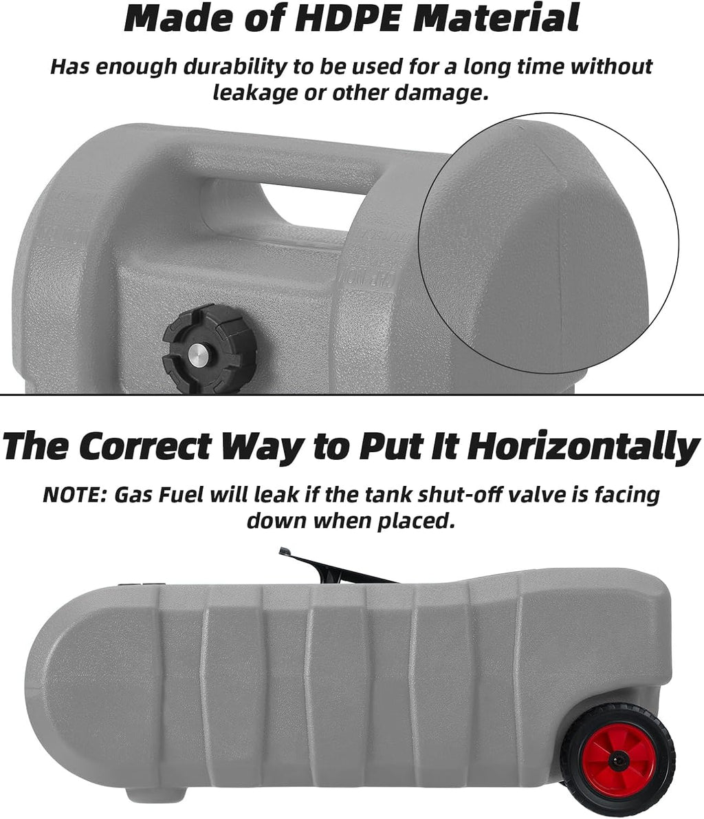 15 Gallon Gas Can, Heavy-Duty Fuel Tank with Manual Transfer Pump & 10FT Hose, Portable Gas Caddy with Wheels, Leak-Proof Gas Container for Lawn Mowers, Cars, Boats, ATVs, Grey
