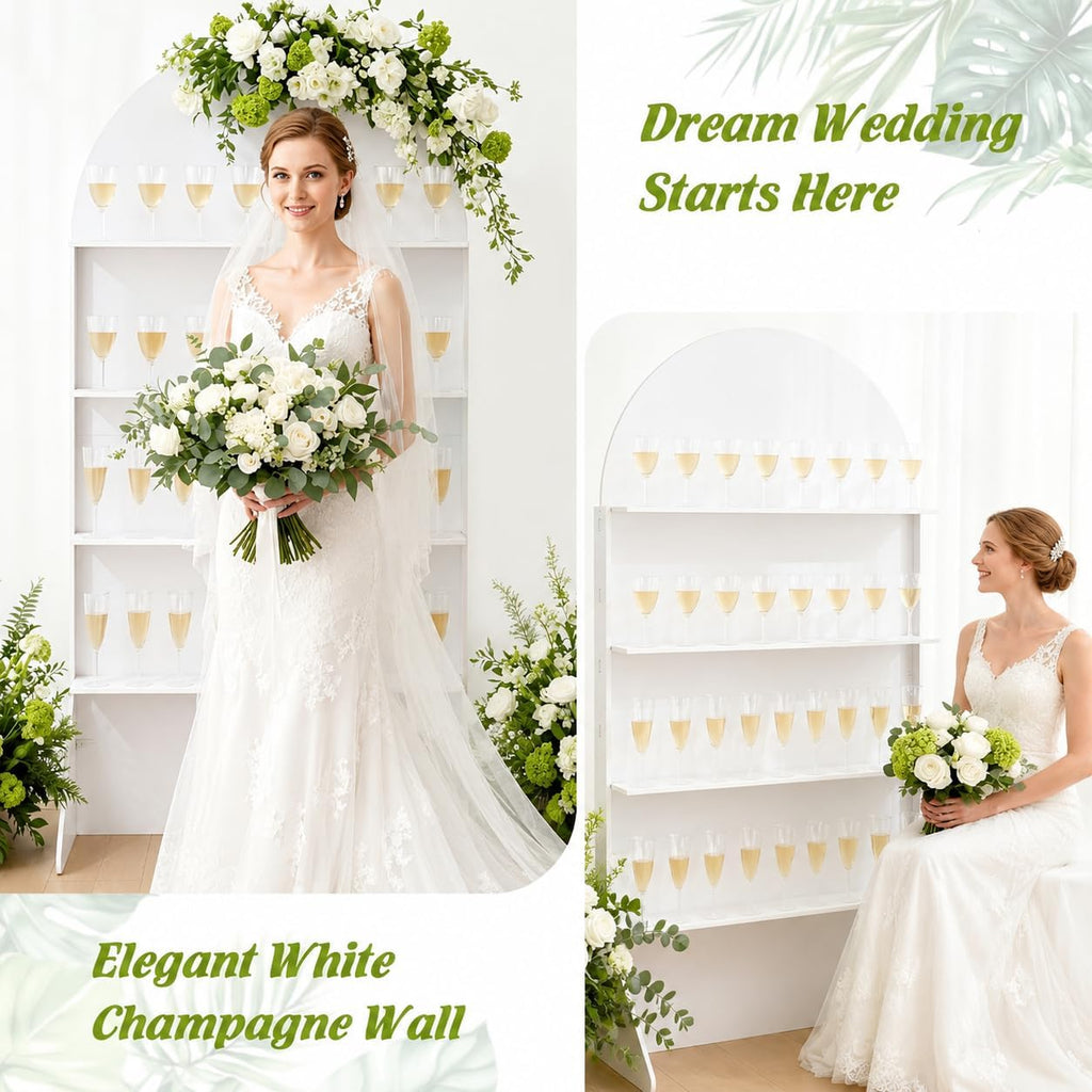 5.9 ft 4-Tier Champagne Wall Holder, Wedding Arch Backdrop Stand with Shelves,Party Display Arch for Ceremony Baby Shower Birthday Bridal Party Event Decoration