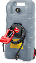 15 Gallon Gas Can, Fuel Tank Container with LE Fluid Transfer Manual Siphon Pump & 10FT Hose, Portable Diesel Gas Storage Caddy with Wheels for Car, ATV, Weeder, Boat, etc., Grey