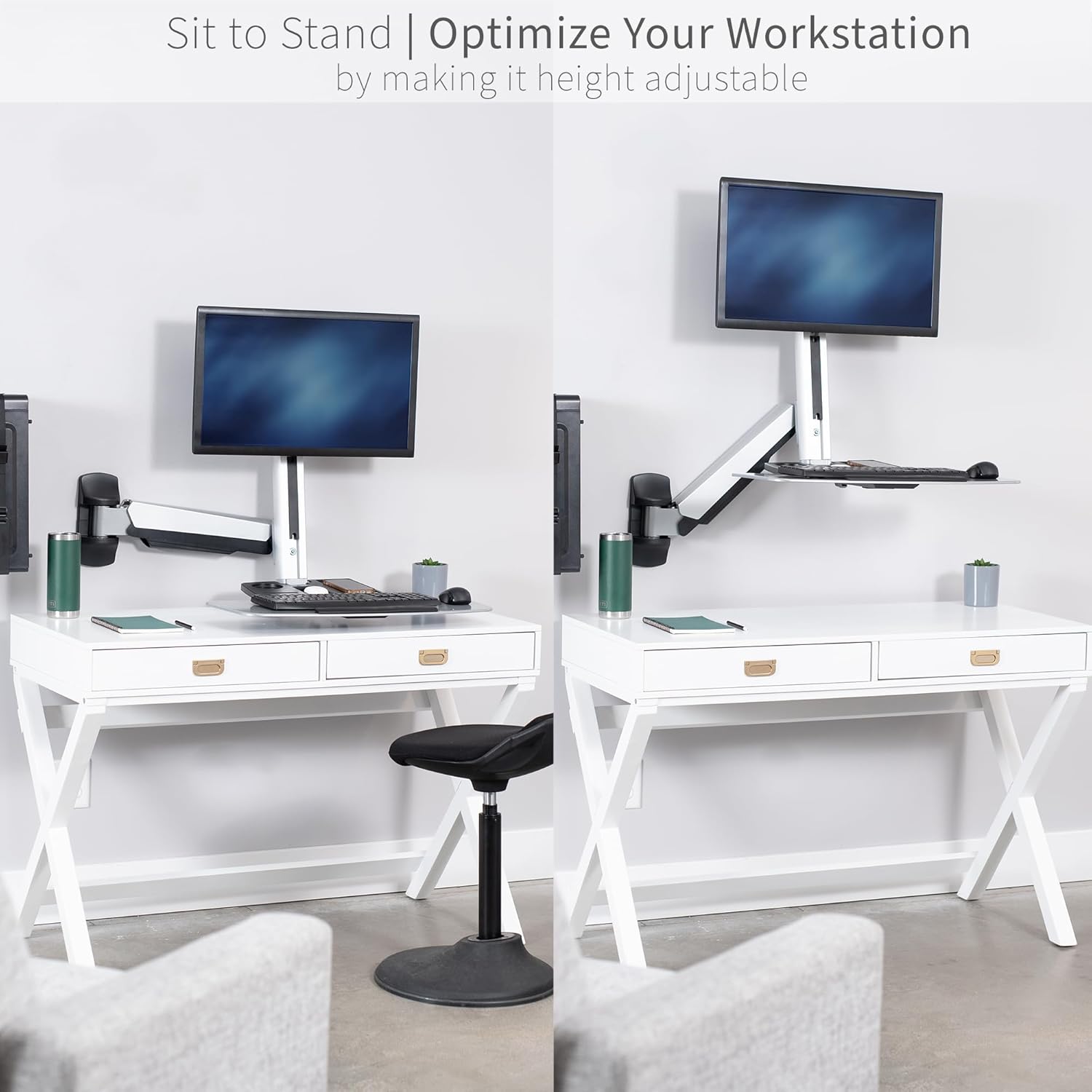 VIVO Single Monitor and Keyboard Counterbalance Sit-Stand Wall Mount, Ergonomic Standing Transition Workstation STAND-SIT1W