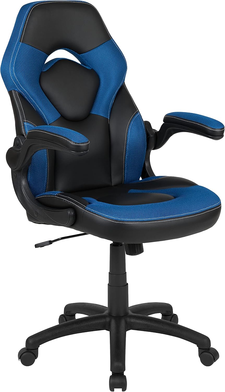Flash Furniture Black Gaming Desk and Blue/Black Racing Chair Set with Cup Holder, Headphone Hook, and Monitor/Smartphone Stand