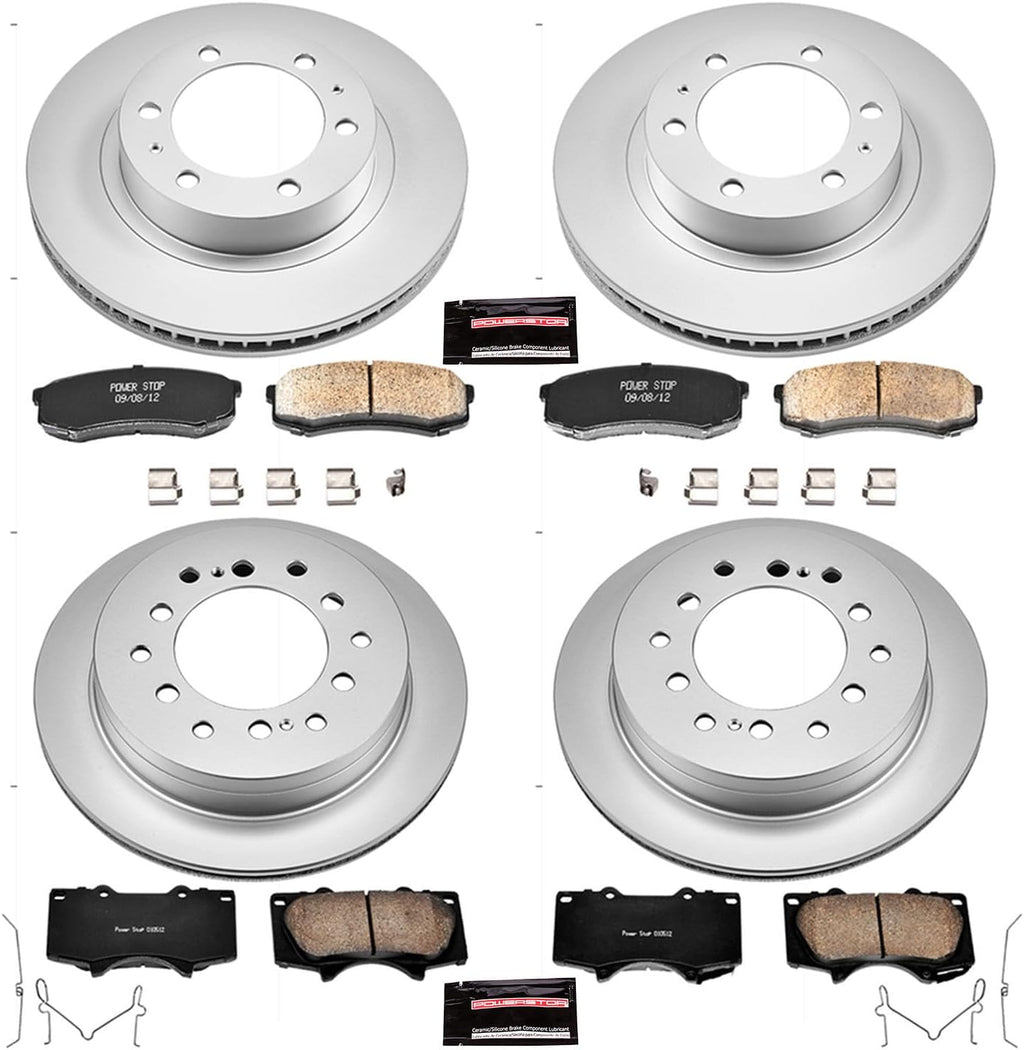 PowerStop Front and Rear Brake Kit for Toyota 4Runner 2003-09 | Toyota FJ Cruiser 2007-09 - Fully-Coated Disc Rotors with Z17 Ceramic Brake Pads Replacement, CRK138