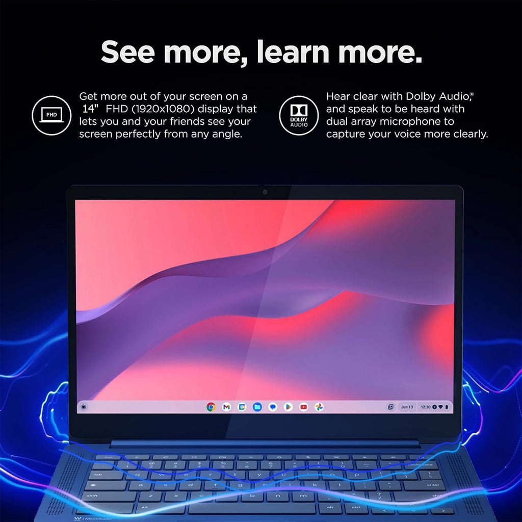 Lenovo IdeaPad Slim 3 Chromebook Laptop, 14' FHD Touchscreen Laptop, MediaTek Kompanio 520, 4GB RAM, 64GB eMMC, Wi-Fi 6, Chrome OS, Abyss Blue