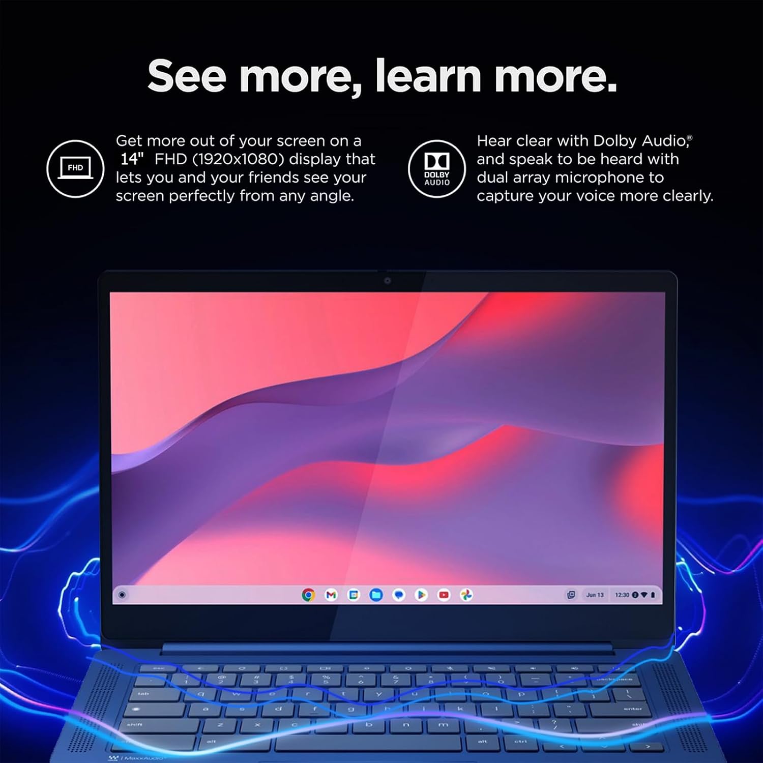 Lenovo IdeaPad Slim 3 Chromebook Laptop, 14' FHD Touchscreen Laptop, MediaTek Kompanio 520, 4GB RAM, 64GB eMMC, Wi-Fi 6, Chrome OS, Abyss Blue