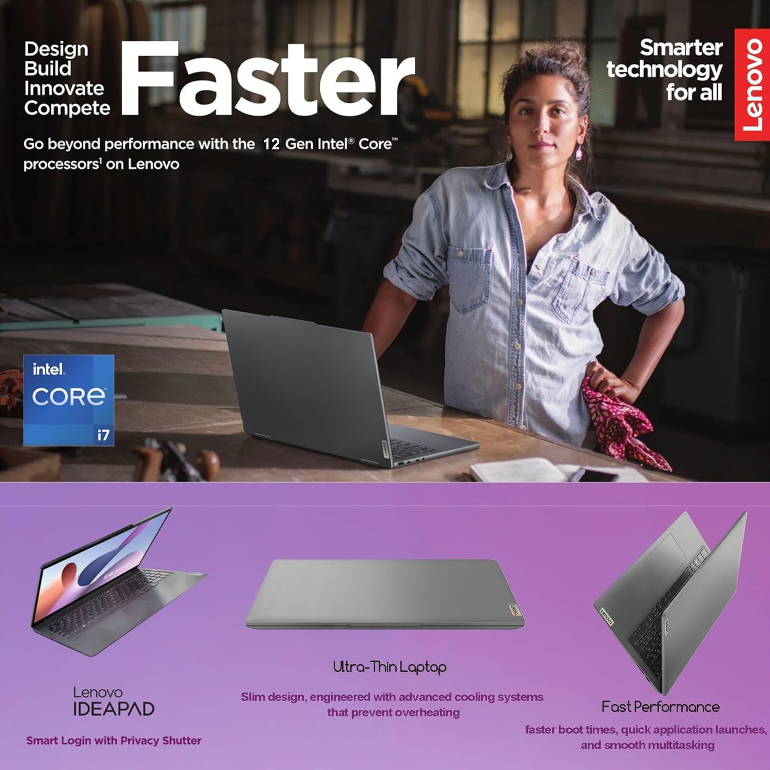 Lenovo IdeaPad 15.6' FHD Touchscreen Laptop - Powerful 10-Core Intel i7 (Turbo Up to 4.7GHz), 16GB RAM, 1TB SSD, Backlit Keyboard, Fingerprint Reader, Wi-Fi 6, Windows 11 Pro (Renewed)