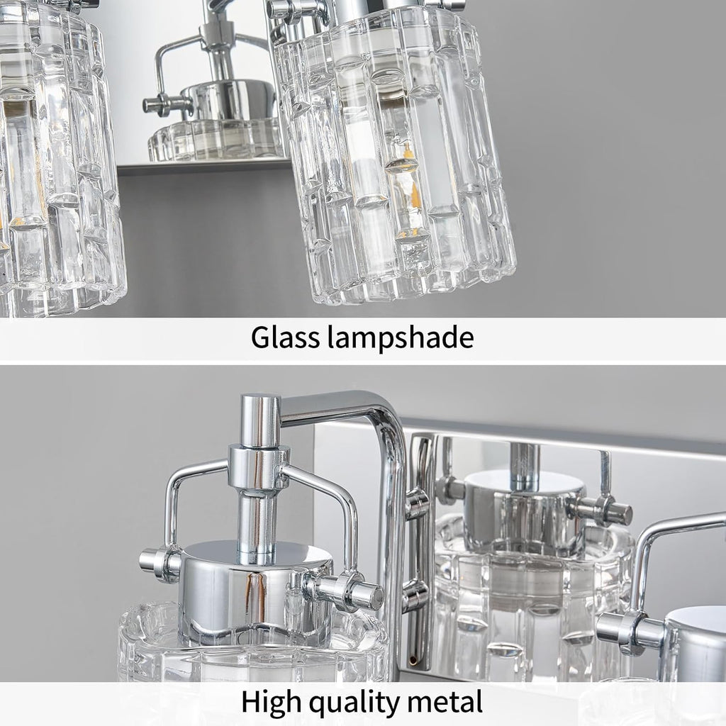 4 Light Crystal Glass Vanity Light, Chrome Bathroom Lighting Fixtures Over Mirror Modern Bath Wall Sconce Lighting for Bedroom Living Room