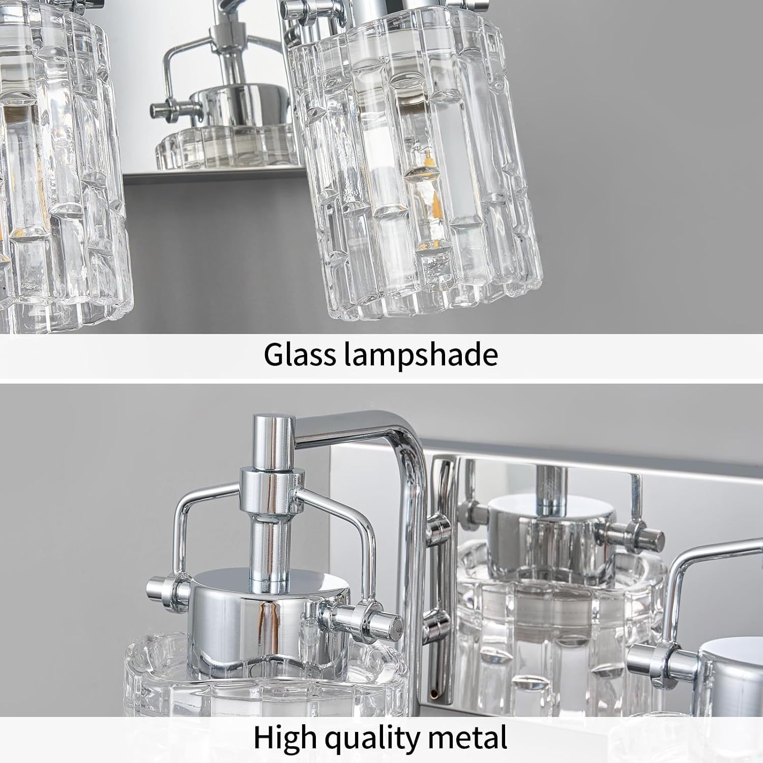 4 Light Crystal Glass Vanity Light, Chrome Bathroom Lighting Fixtures Over Mirror Modern Bath Wall Sconce Lighting for Bedroom Living Room