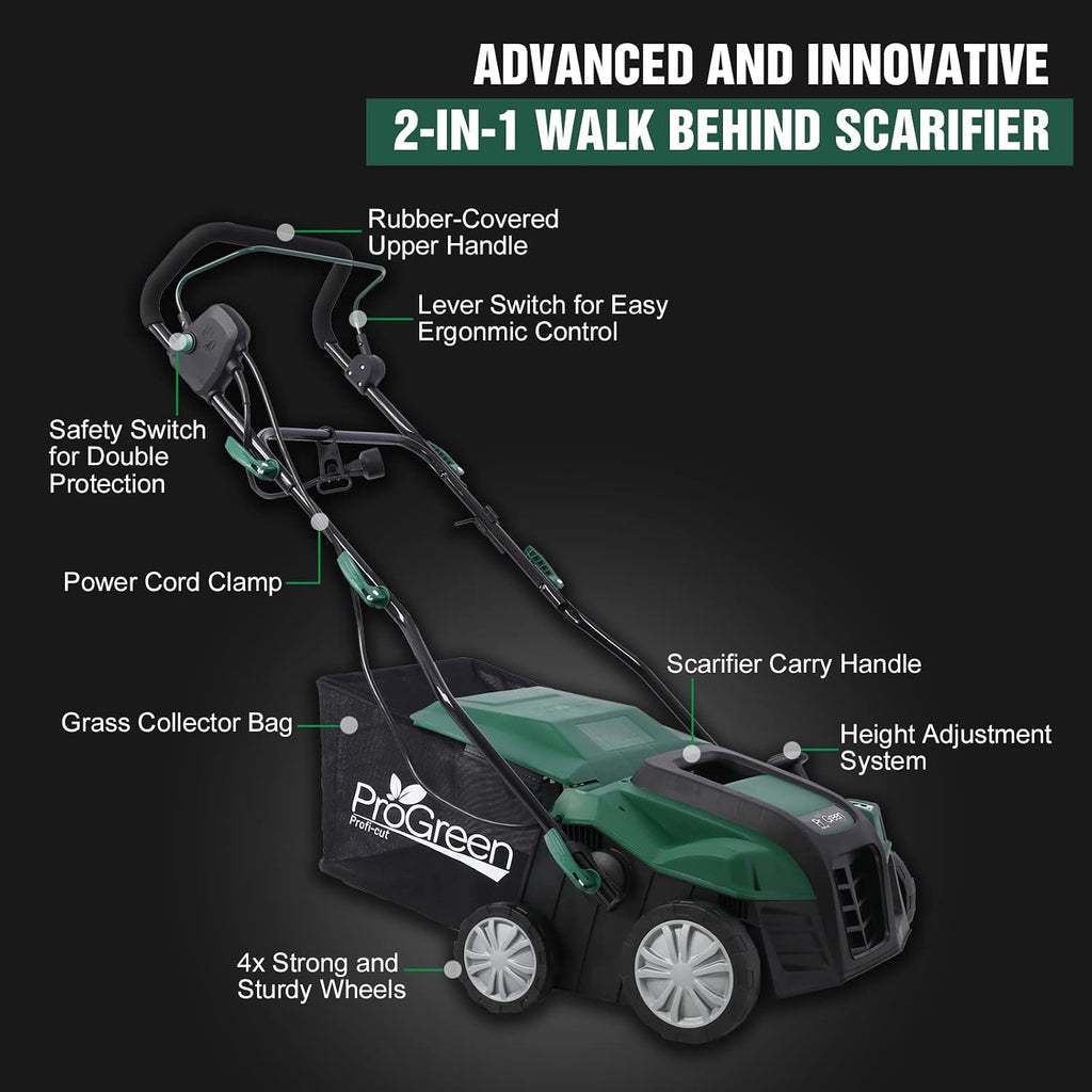 SPOFLYINN with Removable Collection Bag Electric Lawn Dethatche Garden Scarifier Electric Dethatcher Scarifier r for Home Garden 16 inches