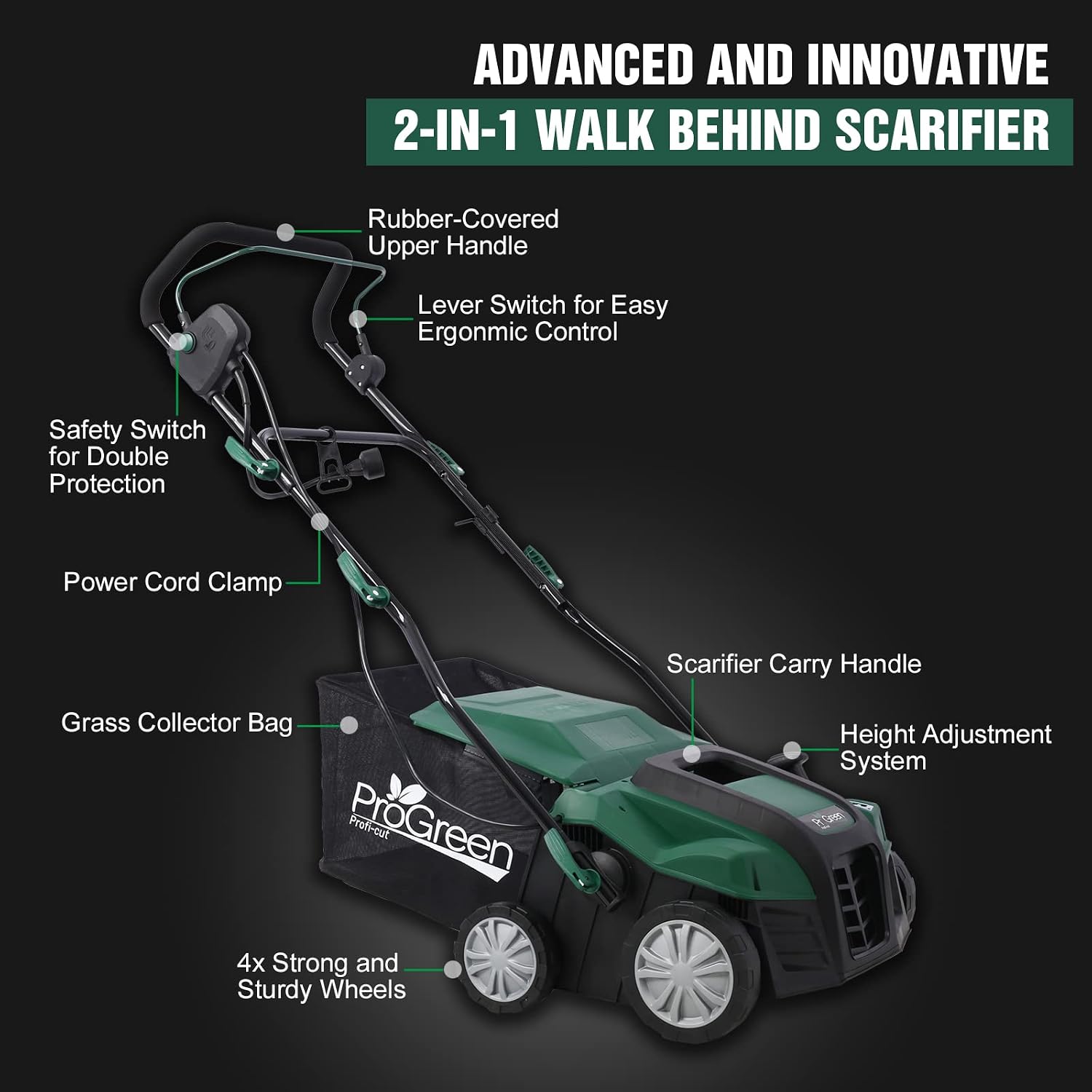 SPOFLYINN with Removable Collection Bag Electric Lawn Dethatche Garden Scarifier Electric Dethatcher Scarifier r for Home Garden 16 inches