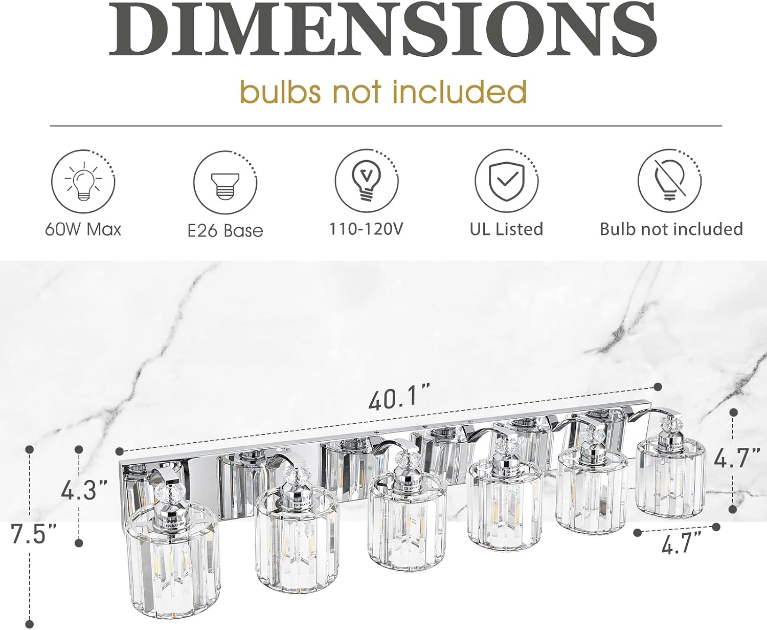 6-Light Modern Bathroom Light Fixture Chrome Vanity Lights Over Mirror Wall Sconce Lighting with K9 Crystal Shades Bathroom Wall Lamp E26 Base for Bedroom, Living Room, Hallway