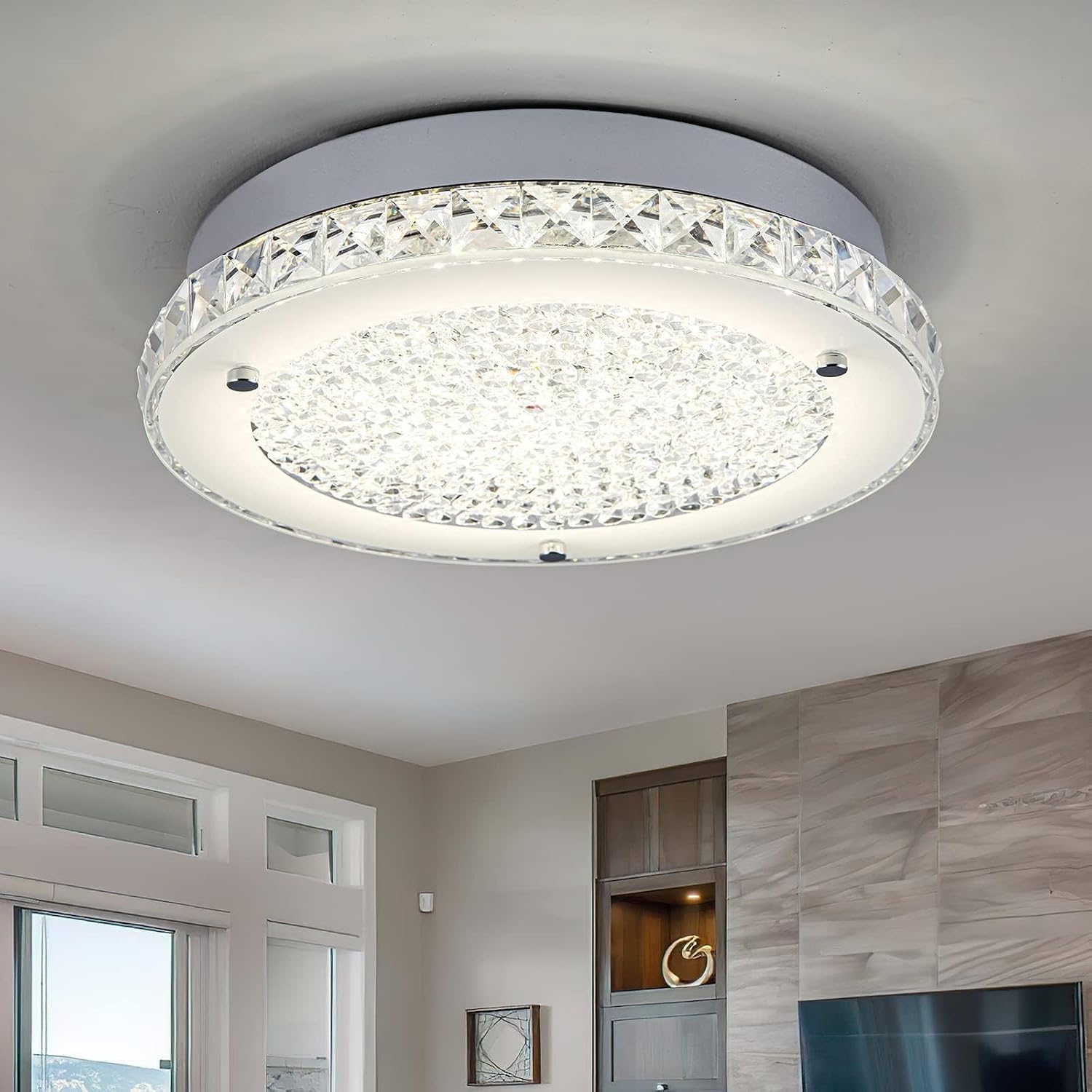 Crystal Ceiling Light 3000/4000/5000K Crystal Ceiling Mounted Light Dimmble LED Chandelier for Hallway Dinning Room Bathroom Bedroom Hallway Entrance 14''