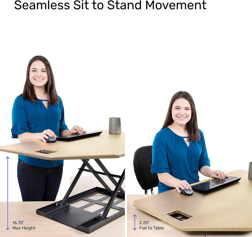 X-Elite Pro 40' Corner Standing Desk Converter with Pneumatic Lift | Adjustable Sit to Stand Riser, L-Shaped Desks & Cubicles | Fully Assembled Computer Workstation (American Maple)