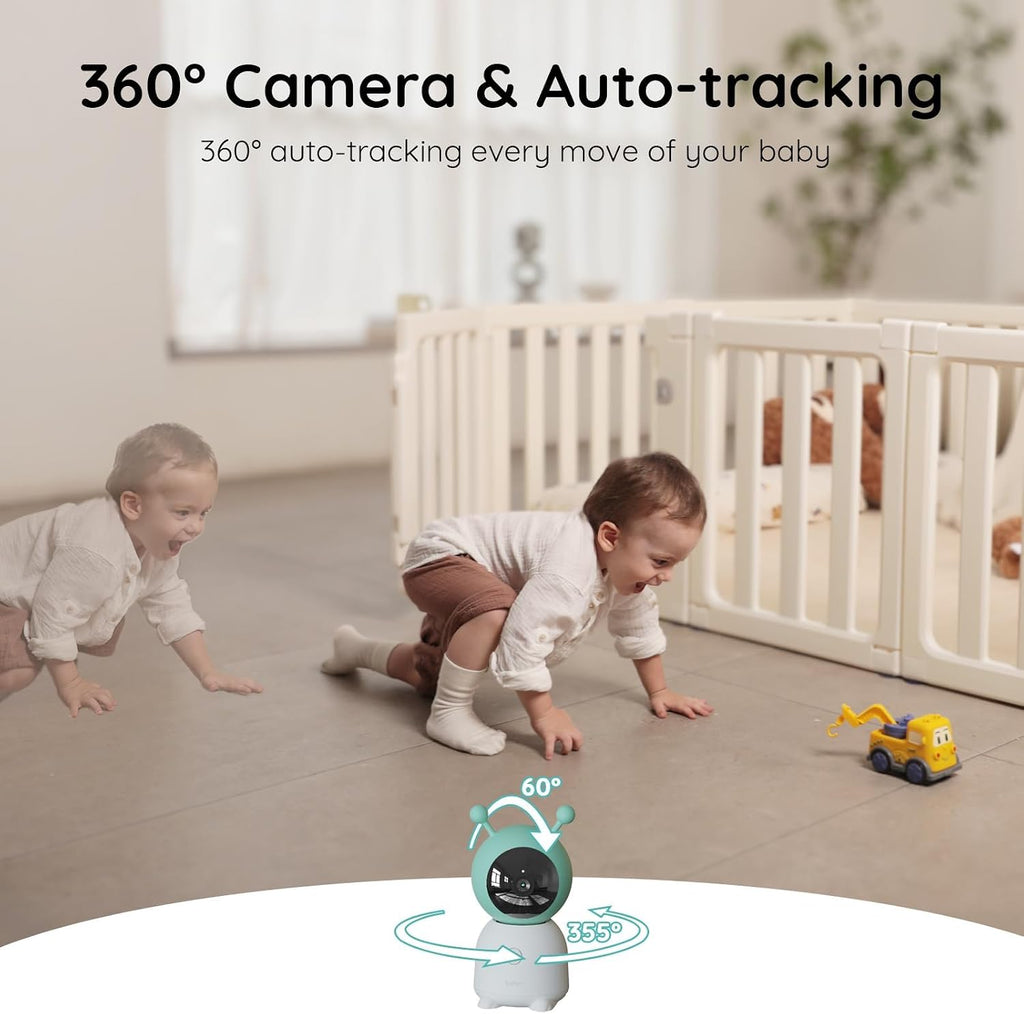 Boifun 2K Wifi Baby Monitor with 2 Cameras, Soothing Night Light, APP & 5' Split-screen Control, Motion/Cries/Noise/Customizable Alarm Zones Detect, Auto Tracking, PTZ, Humidity&Temperature Monitoring