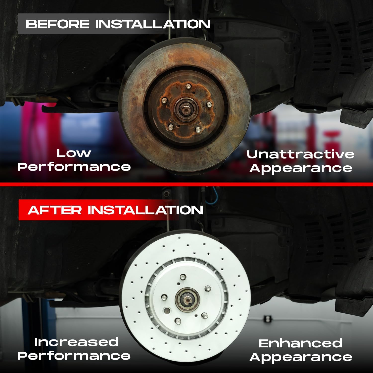 R1 Concepts Front Brake Kit Fits 2011-2013 Ford Fiesta; 2014-2019 Ford Fiesta Rear Drum Brakes S, SE, Titanium| Performance Sport Brake Pads and Drilled Brake Rotors| 10.2' Front