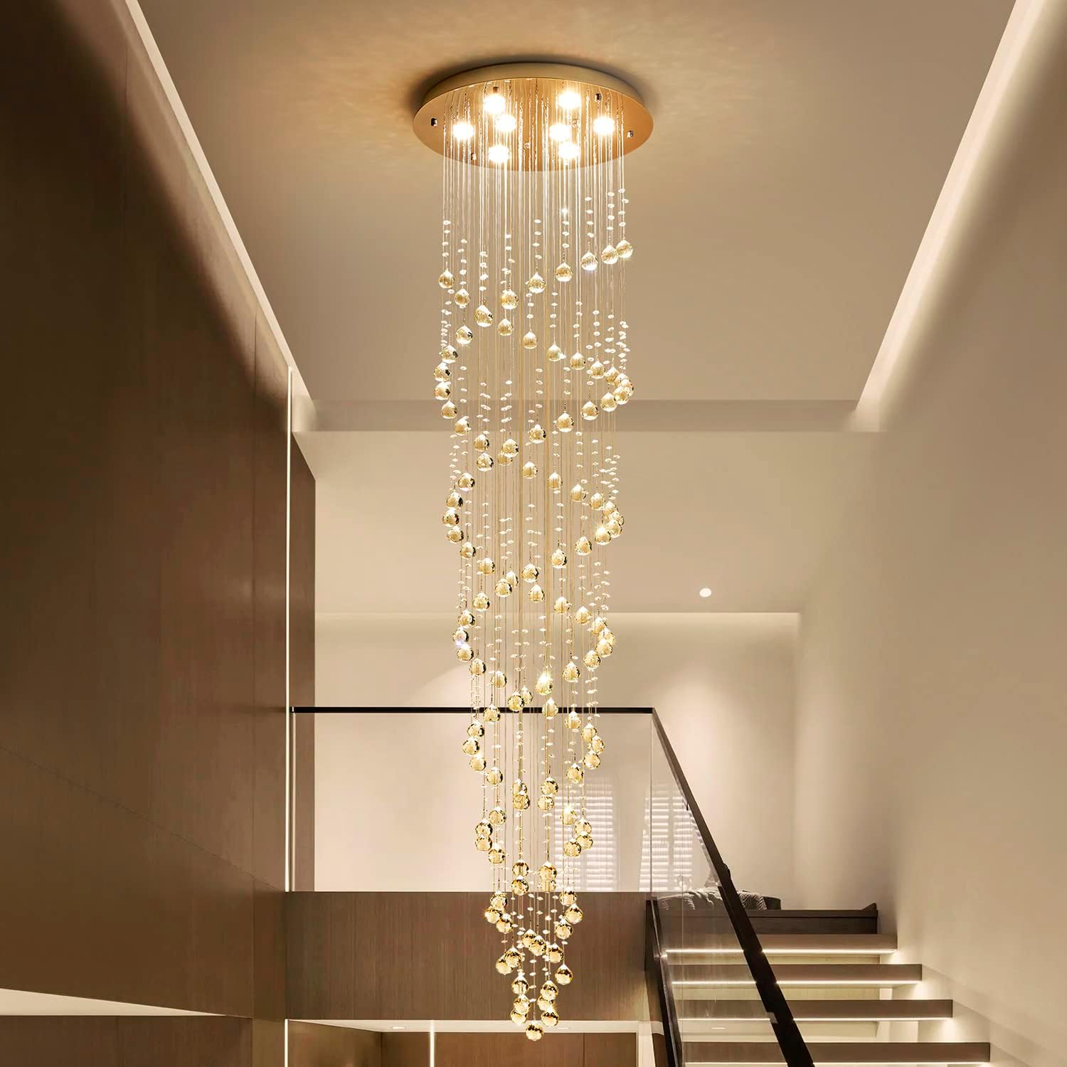 Saint Mossi Modern K9 Crystal Raindrop Chandelier Lighting, Modern Crystal Light Fixture, K9 Crystal Chandeliers, Double Swirl 6 GU10 Bulbs Required