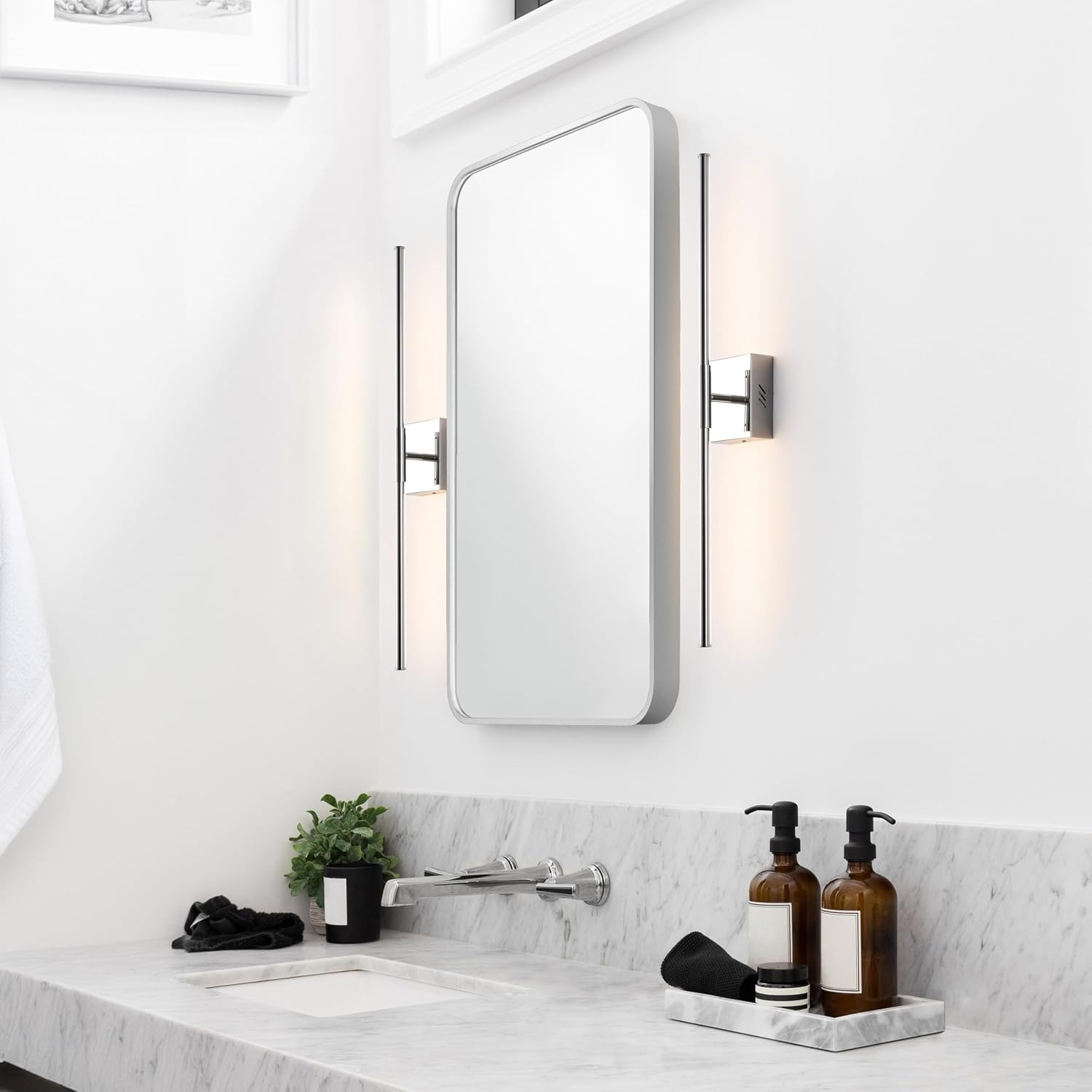 JONATHAN Y 28' Chrome Modern Dimmable Integrated LED Wall Sconce, Metal Vanity Light for Bathroom Mirror Bedroom Hallway, Sleek Hardwired Wall Lamp Fixture, 3000K (JYL7022A-SET2)