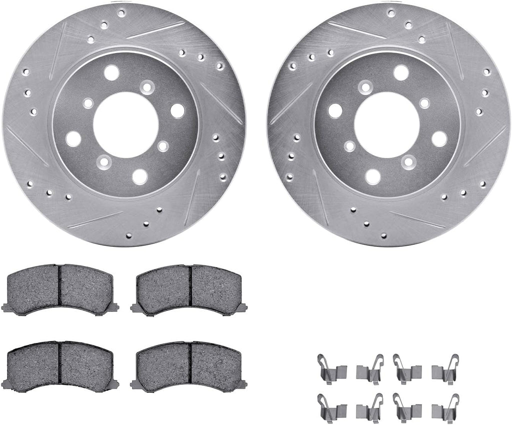 Dynamic Friction Company Front Brake Kit Fits 2011-2019 Ford Fiesta| 5000 Advanced Pads, Drilled Slotted Rotors| Hardware| 10.2' Front