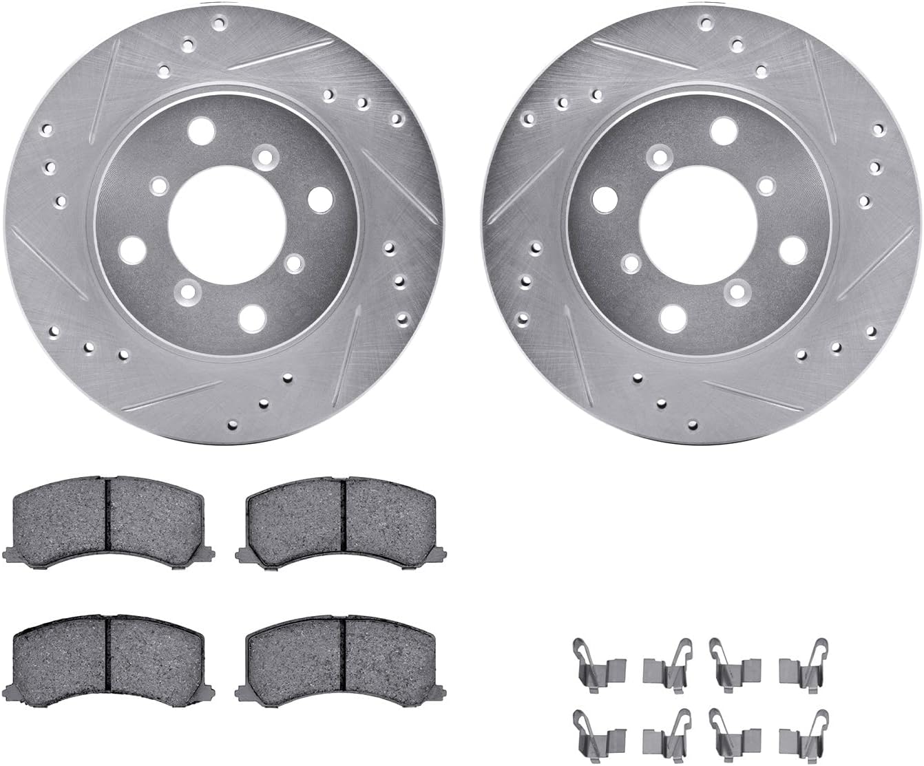 Dynamic Friction Company Front Brake Kit Fits 2011-2019 Ford Fiesta| 5000 Advanced Pads, Drilled Slotted Rotors| Hardware| 10.2' Front