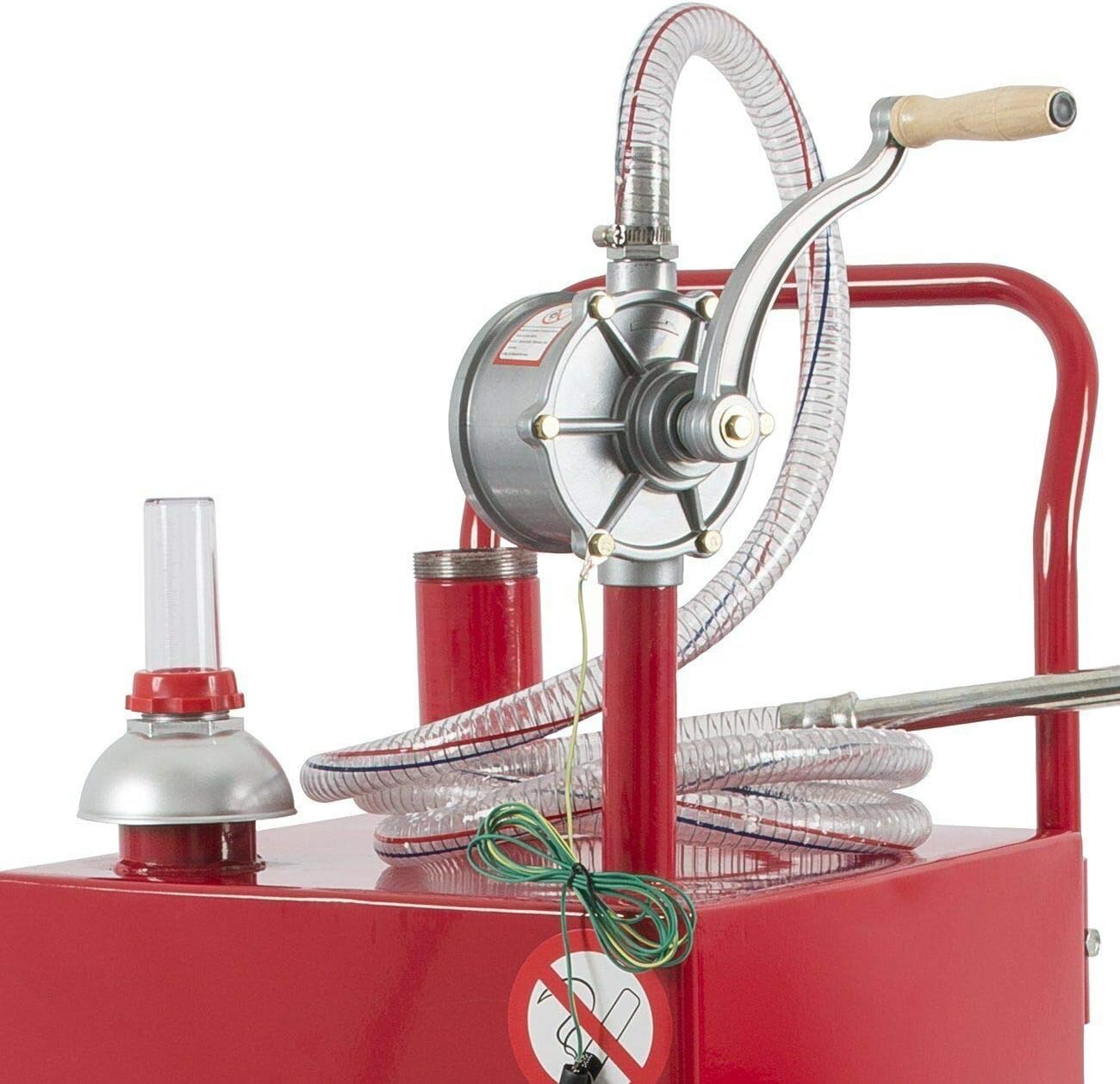 30 Gallon Gas Caddy Fuel Storage Tank Diesel Can Oil Transfer Hand Siphon Pump with Wheels Boat ATV Car Motorcycle Red