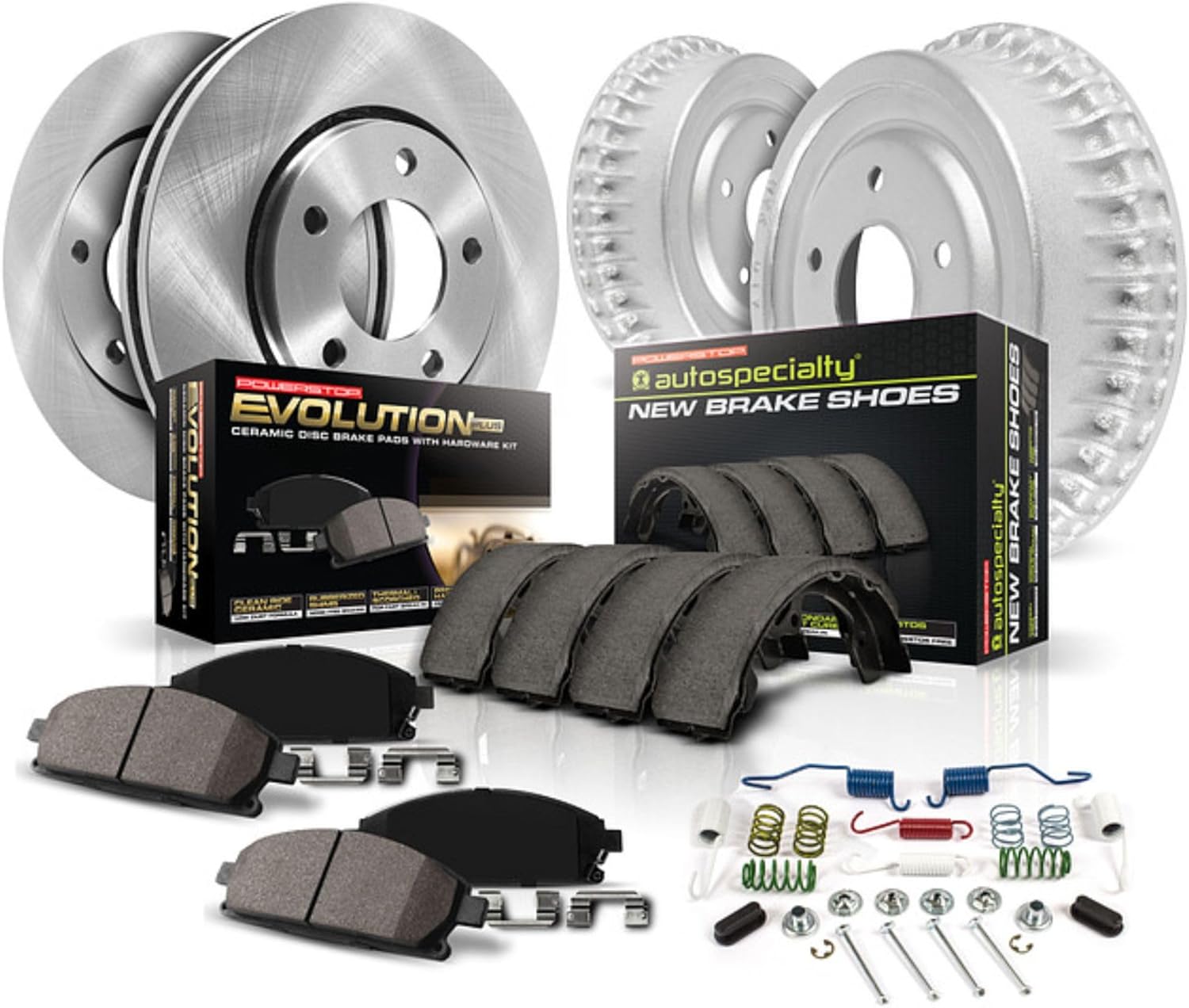 Power Stop KOE15263DK Autospecialty Front and Rear Replacement Brake Kit-OE Brake Drums & Ceramic Brake Pads For 2009-2013 Chevy Silverado 1500 GMC Sierra 1500