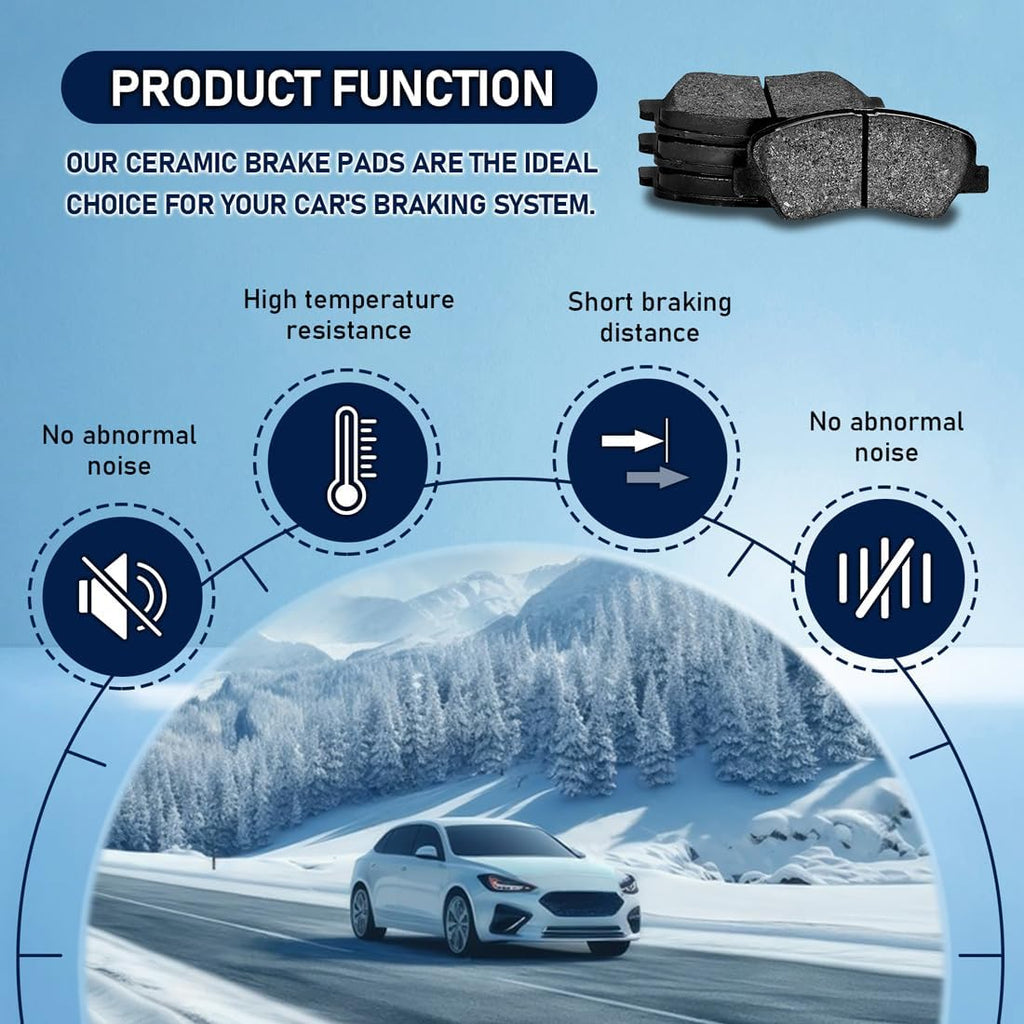 6X Ceramic Brake Pads and Rotors 10.16inch (258mm) 4 Lugs Front for Ford Fiesta 1.6L 2011 2012 2013 2014 2015 2016 2017 2018 2019, for Ford Fiesta 1.0L 2014 2015 2016 2017