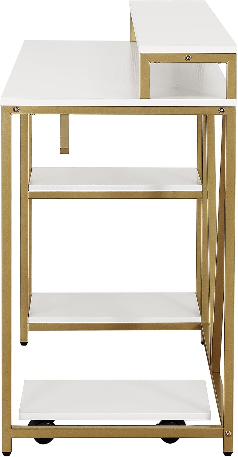Techni Mobili Computer Desk - Industrial Writing Desk with Storage Shelves, Monitor Stand, & Accessory Holder - Home Office Laptop Computer Table with CPU Caddy & 2-Tier Small Bookshelf Space