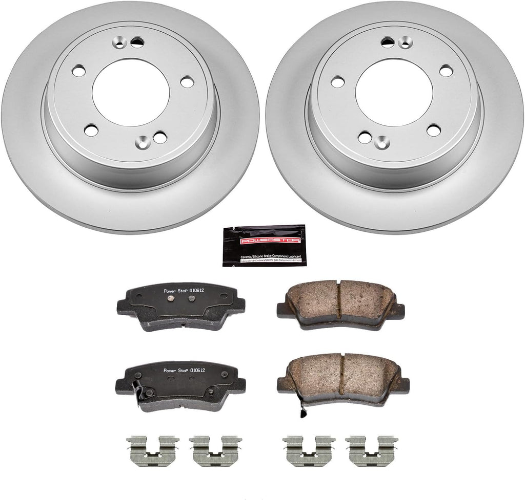 PowerStop Rear Brake Kit for Hyundai Elantra 2011-20 |Elantra Coupe 2013-14 |Veloster 2016 |Venue 2020-24 |Kia Soul 2017-24 - Fully-Coated Disc Rotors with Z17 Ceramic Brake Pads Replacement, CRK6501