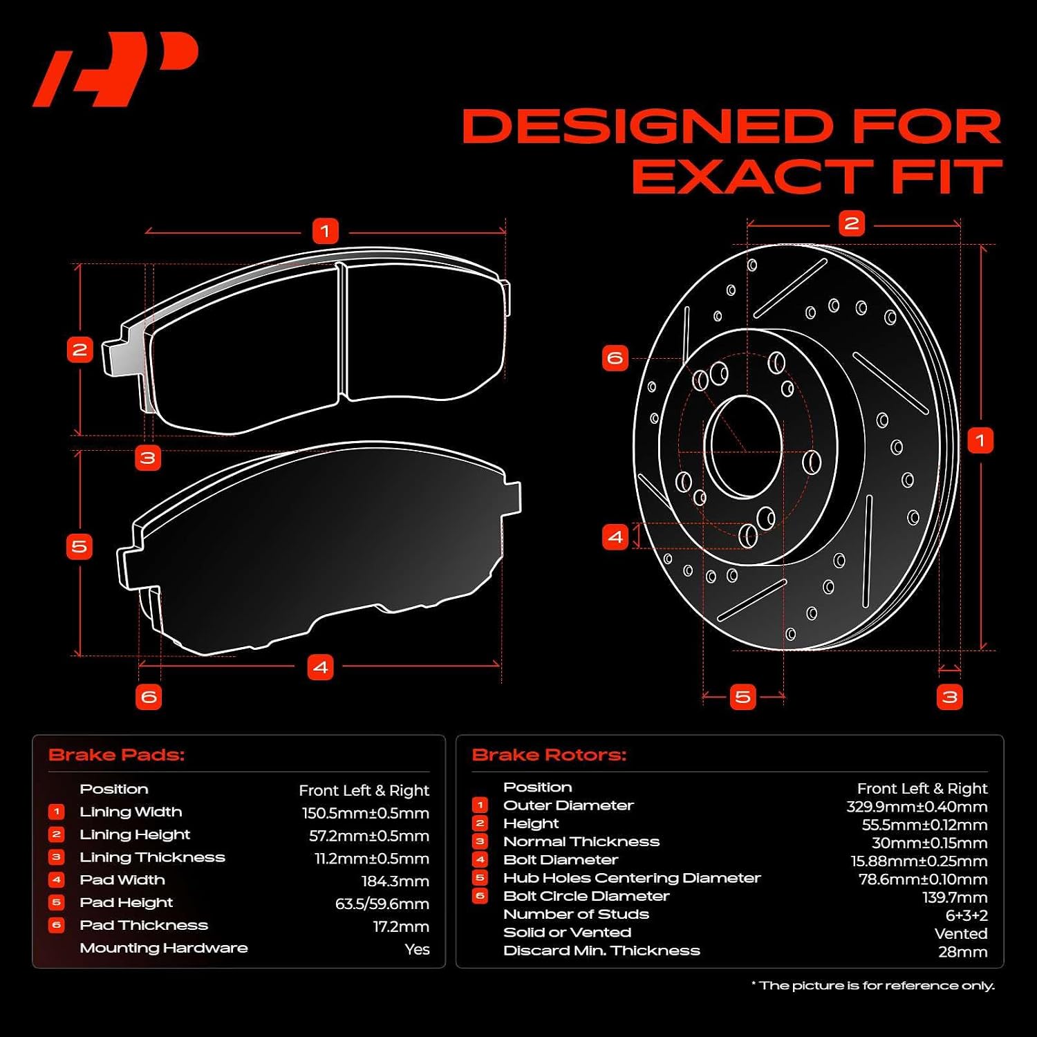 A-Premium 12.99 in(330mm) Front Drilled and Slotted Disc Brake Rotors + Ceramic Pads Kit Compatible with Select Cadillac, Chevy & GMC - Silverado, Suburban, Express, Sierra, Yukon, Escalade, Avalanche