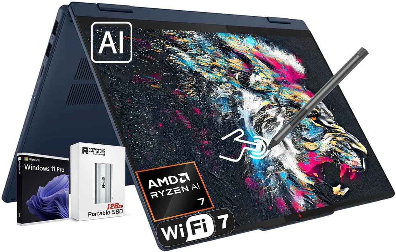 Lenovo IdeaPad 5 2-in-1 14' Touchscreen Laptop, AMD 8-Core Ryzen AI 7 350(>Intel i7-1355U), 16GB LPDDR5 RAM, 1024GB PCIE SSD, Copilot+ PC, WiFi 7, BT5.4, Backlit KB, W Pen&128G PSD, Win 11 Pro