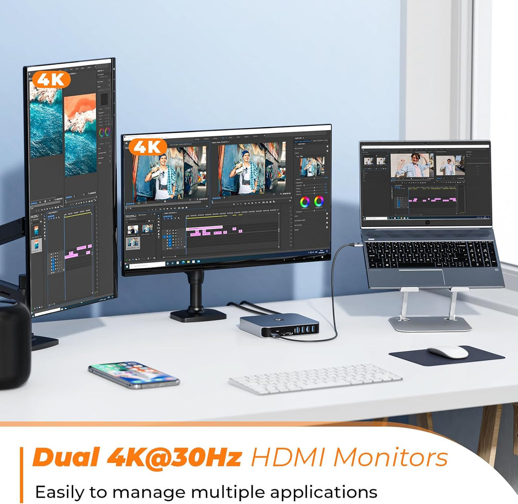 TobenONE USB C Docking Station 3 Monitors, Driver-Based, 13-in-1 Dual 4K Laptop Dock with 2 HDMI, VGA, 4 USB 3.0, 65W Charger, RJ45, Audio, for MacBook M1-M5 Pro/Max/Neo, Mac mini, Dell, Lenovo, HP