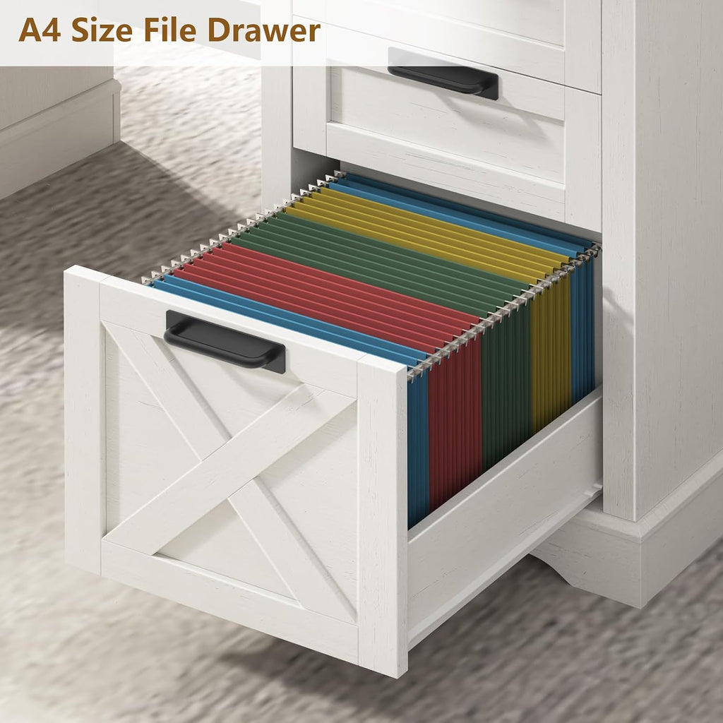 60' Farmhouse Executive Desk with 8 Drawers, Wood Computer Desk with Keyboard Tray and Charging Station, Home Office Desk Writing with File Drawer Fits A4 Size for Work and Study, White and Black
