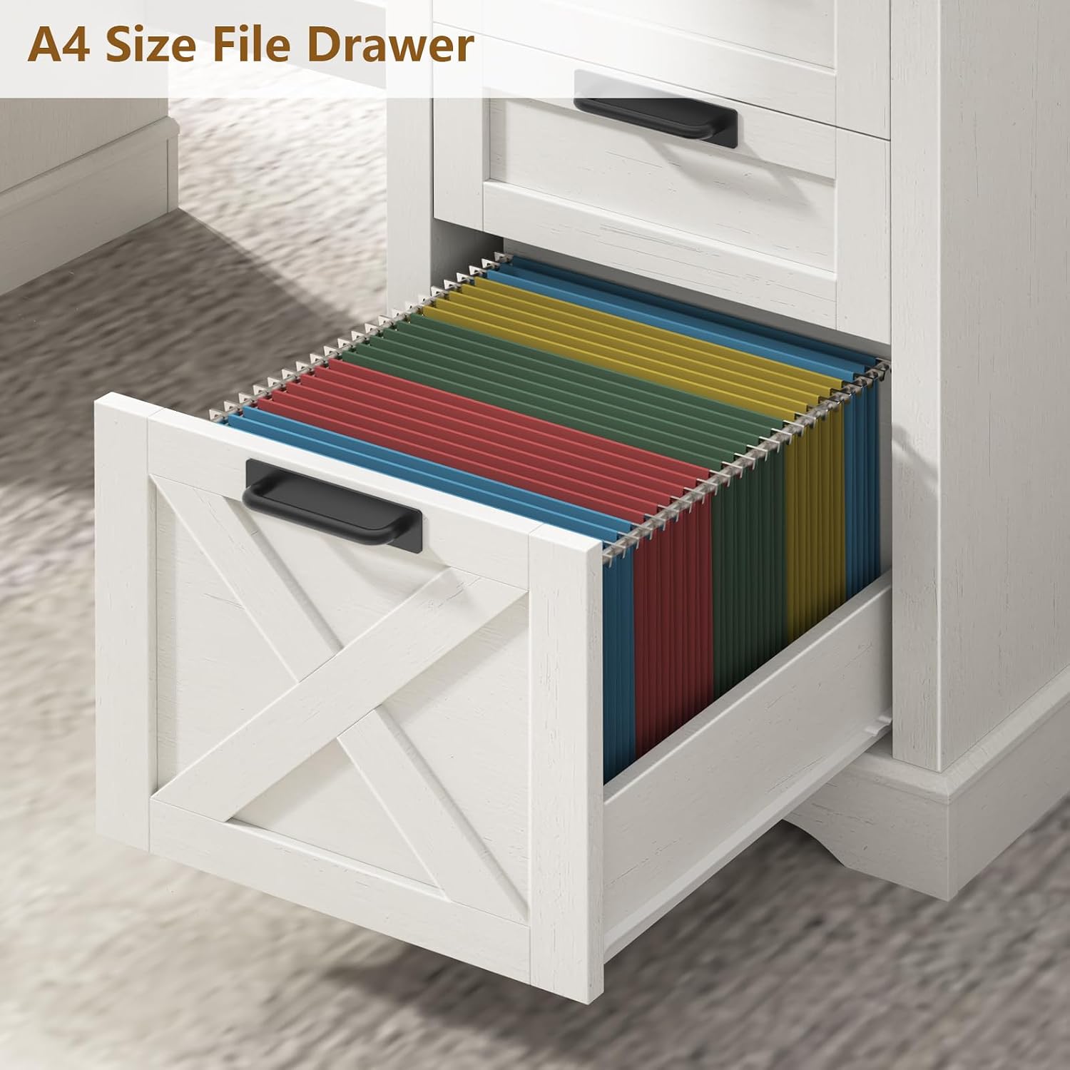 60' Farmhouse Executive Desk with 8 Drawers, Wood Computer Desk with Keyboard Tray and Charging Station, Home Office Desk Writing with File Drawer Fits A4 Size for Work and Study, White and Black