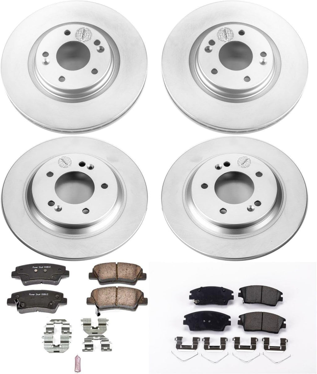 PowerStop Front and Rear Brake Kit for Hyundai Elantra GT 2018-20 | Kia Forte 2022-23 - Fully-Coated Disc Rotors with Z17 Ceramic Brake Pads Replacement, CRK8284