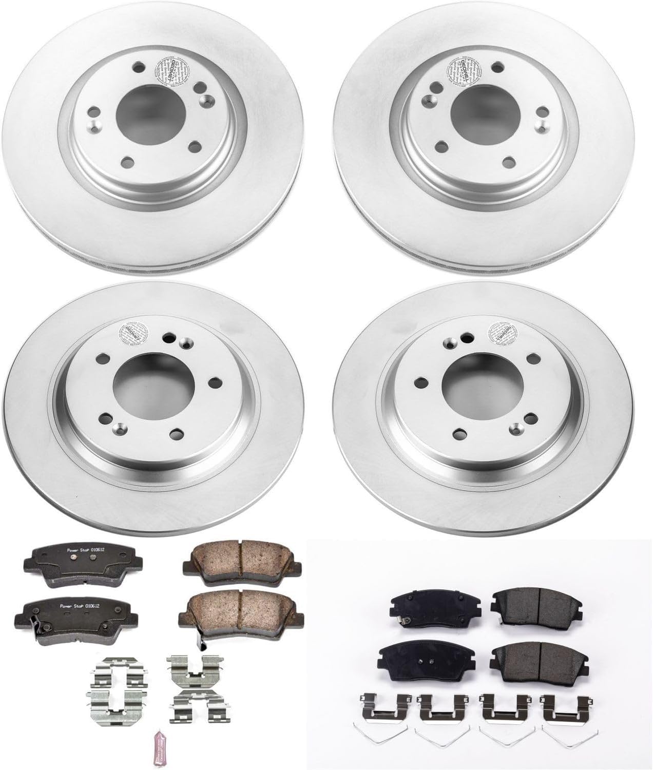 PowerStop Front and Rear Brake Kit for Hyundai Elantra GT 2018-20 | Kia Forte 2022-23 - Fully-Coated Disc Rotors with Z17 Ceramic Brake Pads Replacement, CRK8284