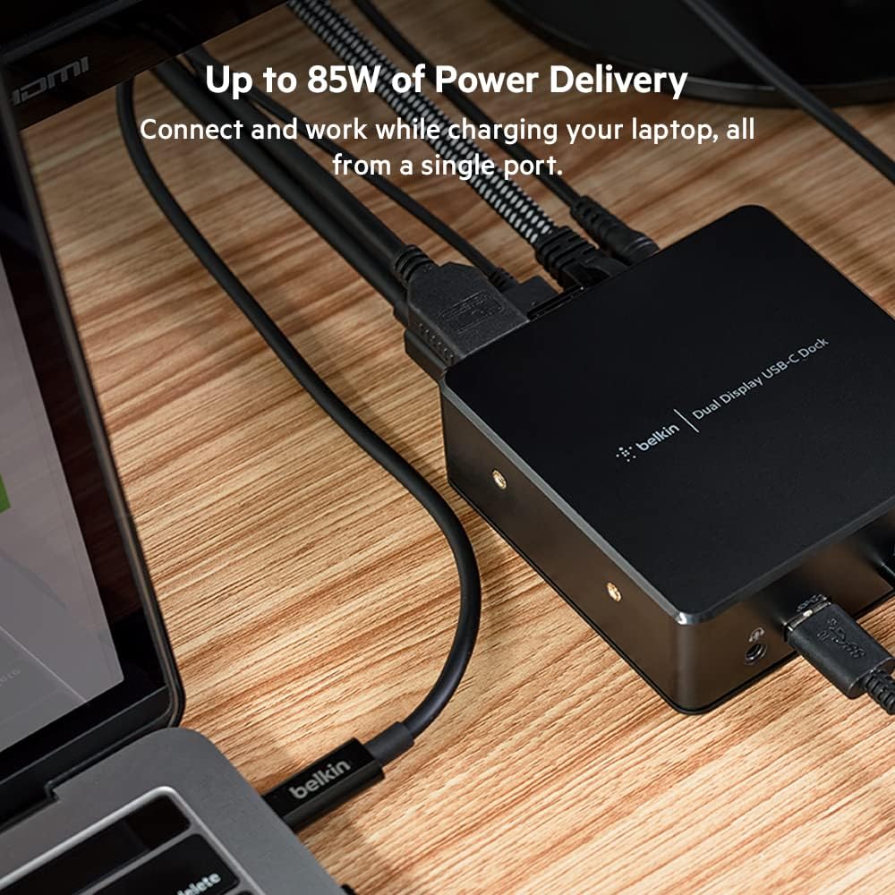 Belkin USB C Docking Station - USB Hub Dual 4k Computer Monitor Display - Dual HDMI, Thunderbolt, USB, Ethernet Ports - USB C Hub - 85W PD Power Delivery for Macbook Pro, iPad Pro & Chromebook Laptop