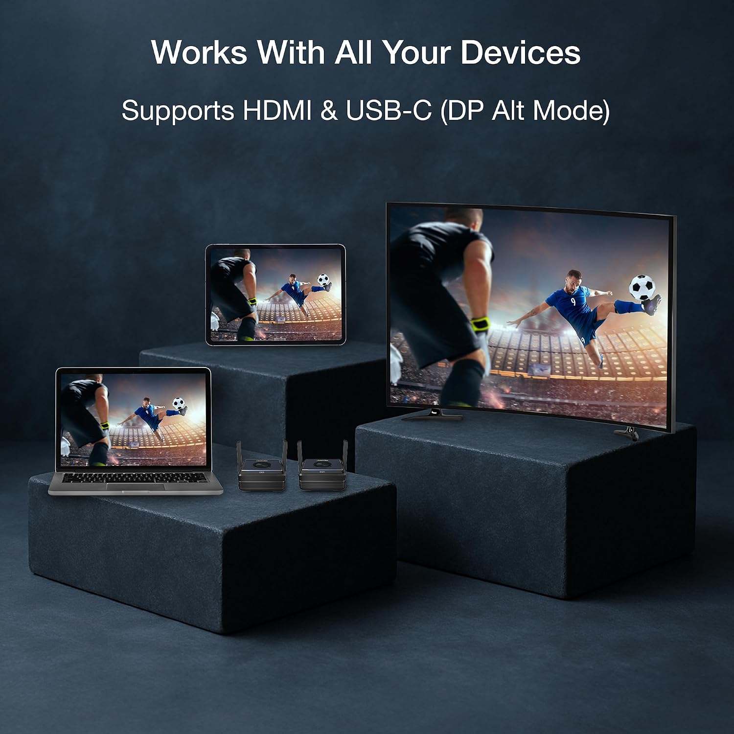 EZCast Omni One Wireless HDMI Transmitter & Receiver – 800m Range, No WiFi Needed, Plug & Play, Lag-Free Streaming for Meetings, Events & Large Spaces