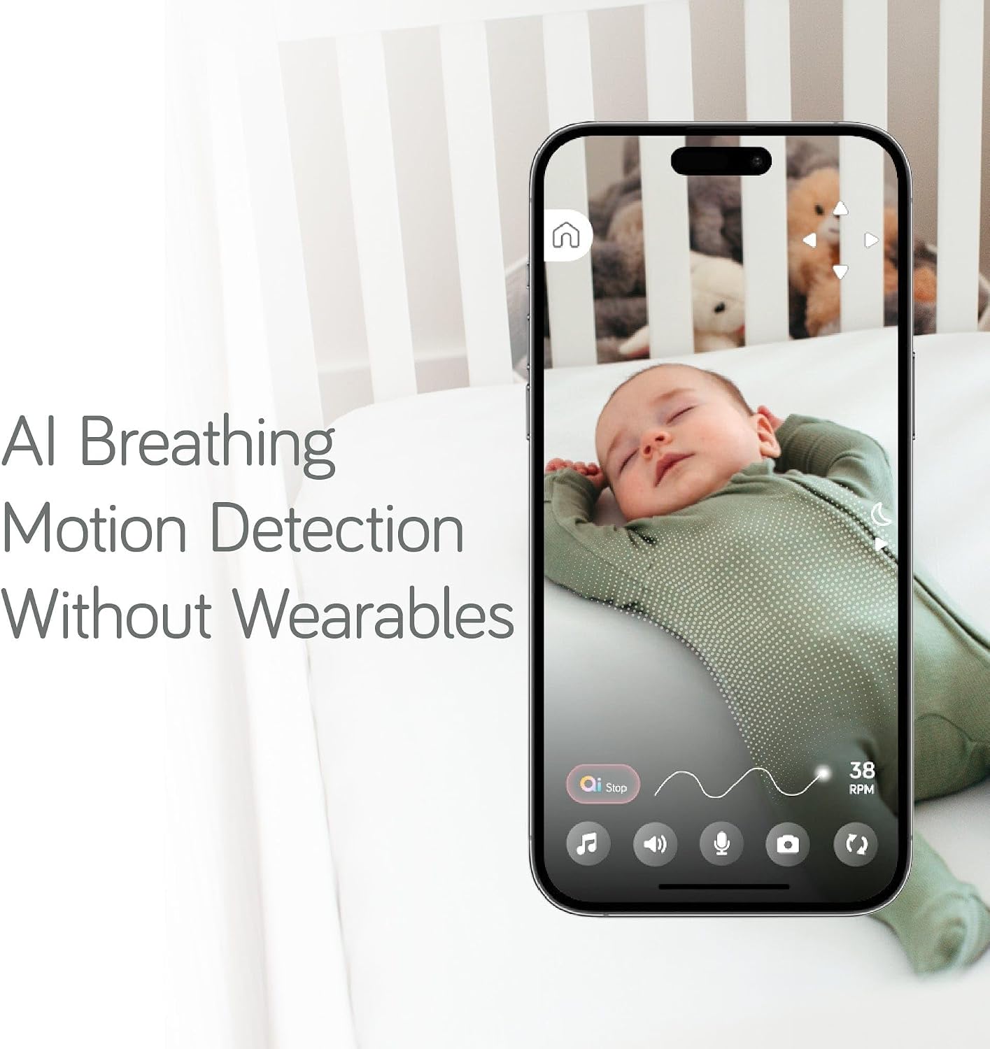 NANOBÉBÉ Smart Baby Monitor – Non-Wearable AI Breathing Monitor Motion Detection 1080p HD Camera with 360° Pan Tilt Two-Way Talk Sound Machine App Control, Night Vision
