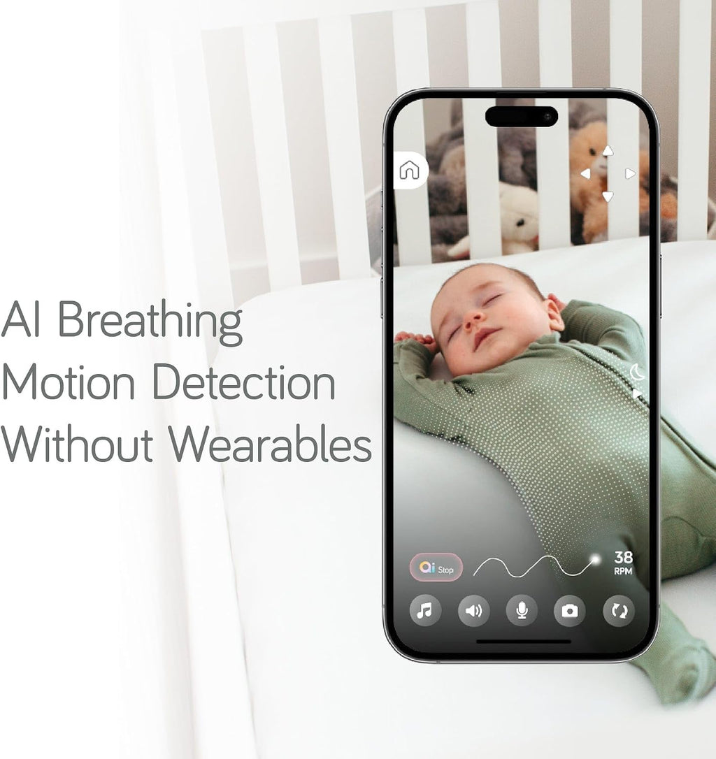 Nanobebe Smart Baby Monitor 360° 1080p HD Camera with Monitor Floor Stand Accessory, Adjustable Height, Stable Weighted Base