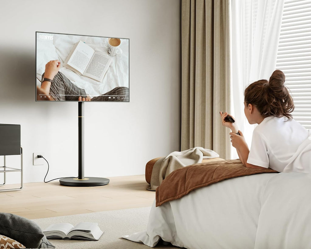 FITUEYES Design Mobile Rolling TV Cart for 32-65 Inches Television, Modern Corner TV Floor Stand on Wheels Fits Max VESA 400x400mm, V2 Portable Smart Television Cart, Black, Master Series