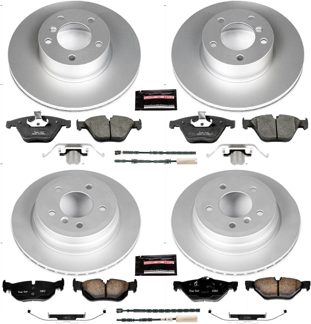 PowerStop Front and Rear Brake Kit for BMW 328i xDrive 2011-13 - Fully-Coated Disc Rotors with Z23 Carbon-Fiber Ceramic Brake Pads Upgrade, CRK6074