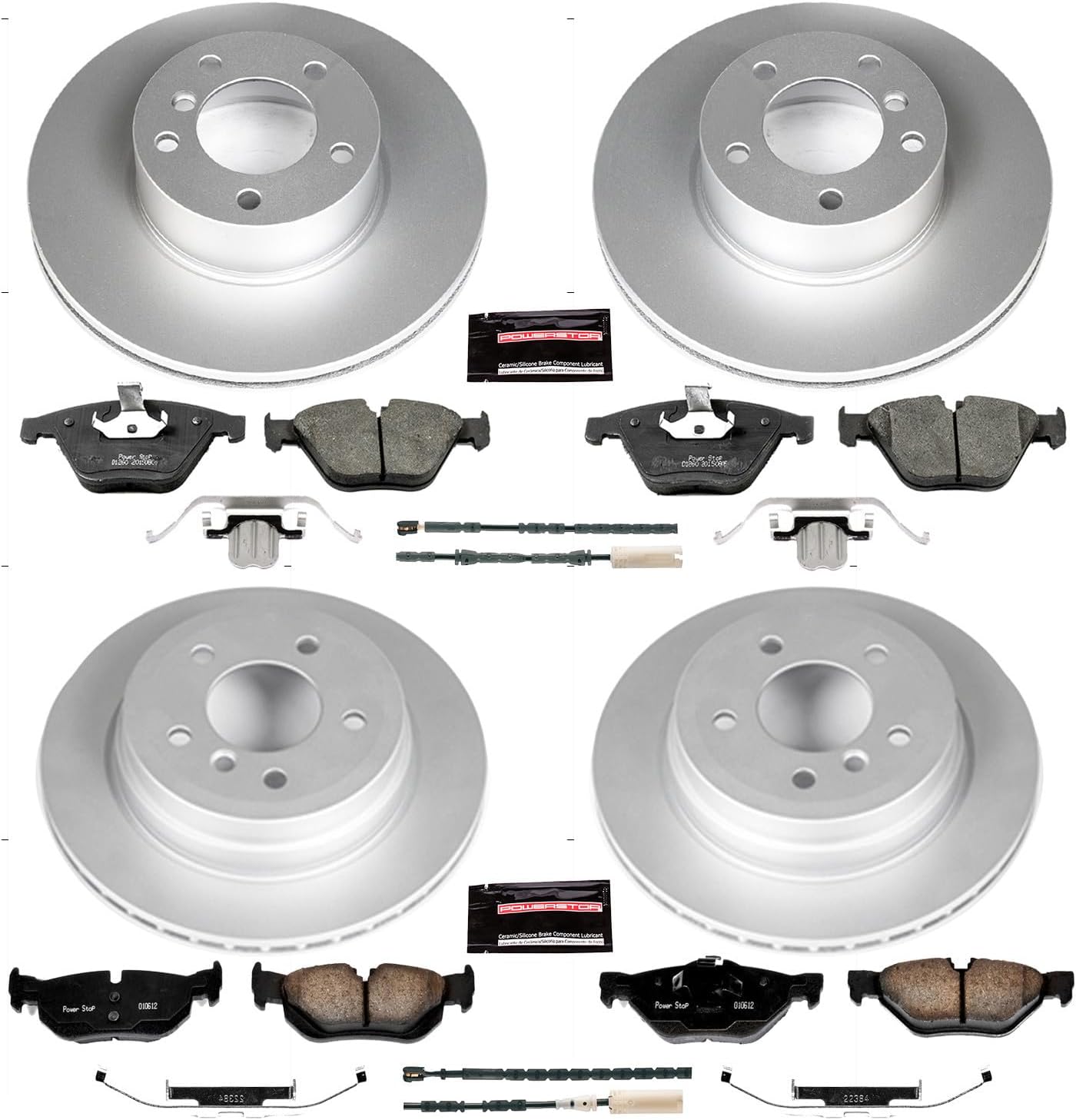 PowerStop Front and Rear Brake Kit for BMW 328i xDrive 2011-13 - Fully-Coated Disc Rotors with Z23 Carbon-Fiber Ceramic Brake Pads Upgrade, CRK6074