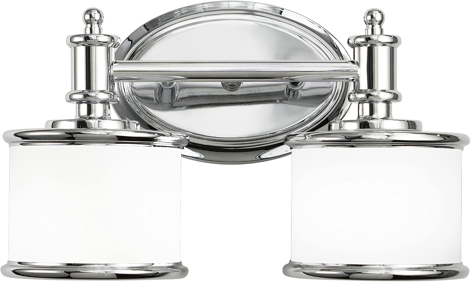 VAXCEL Carlisle 2-Light 13.75 inch Wide Chrome Transitional Bathroom Vanity Lighting Fixture, White Frosted Opal Glass Shade, Dimmable, LED Compatible, Reversible Over The Mirror Mounted Wall Sconce