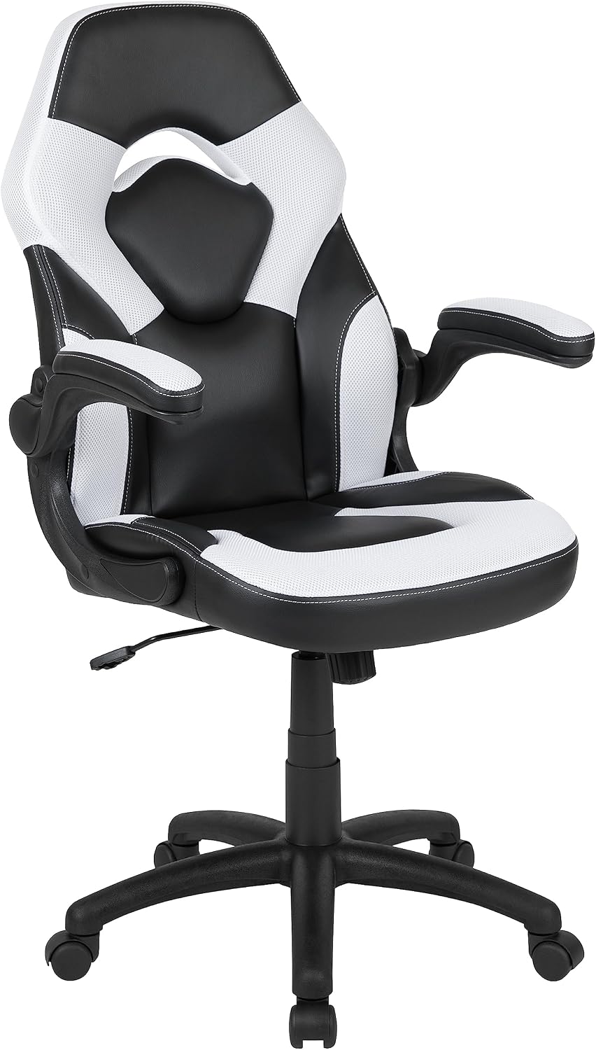 Flash Furniture Black Gaming Desk and White/Black Racing Chair Set with Cup Holder, Headphone Hook, and Monitor/Smartphone Stand