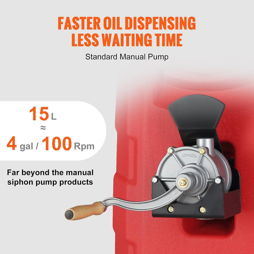 VEVOR 16 Gallon Fuel Caddy, 7.8 L/min, Portable Gas Storage Tank Container with Hand Pump Rubber Wheels, Fuel Transfer Storage Tank for Gasoline Diesel Machine Oil Car Mowers Tractor Boat Motorcycle