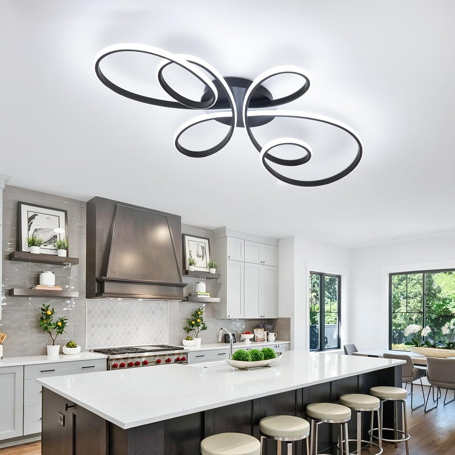 66W Modern LED Ceiling Light, 39.37Inch Flower Flush Mount Light Fixture with Remote Control Black Dimmable Ceiling Lamp for Living Room, Bedroom, Dining Room, Hallway, Kitchen