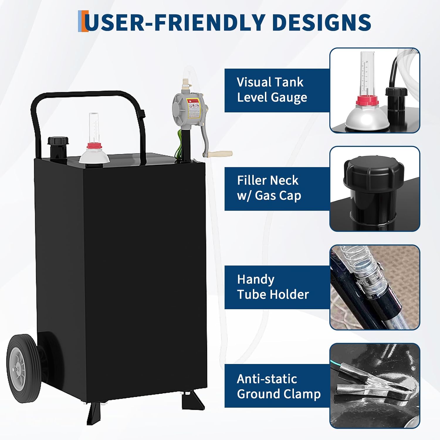 40 Gallon Fuel Caddy, Fuel Transfer Tank with Pump, Gas Storage Tank, Gasoline Diesel Fuel Container for Cars, Lawn Mowers, ATVs, Boats, More, Black