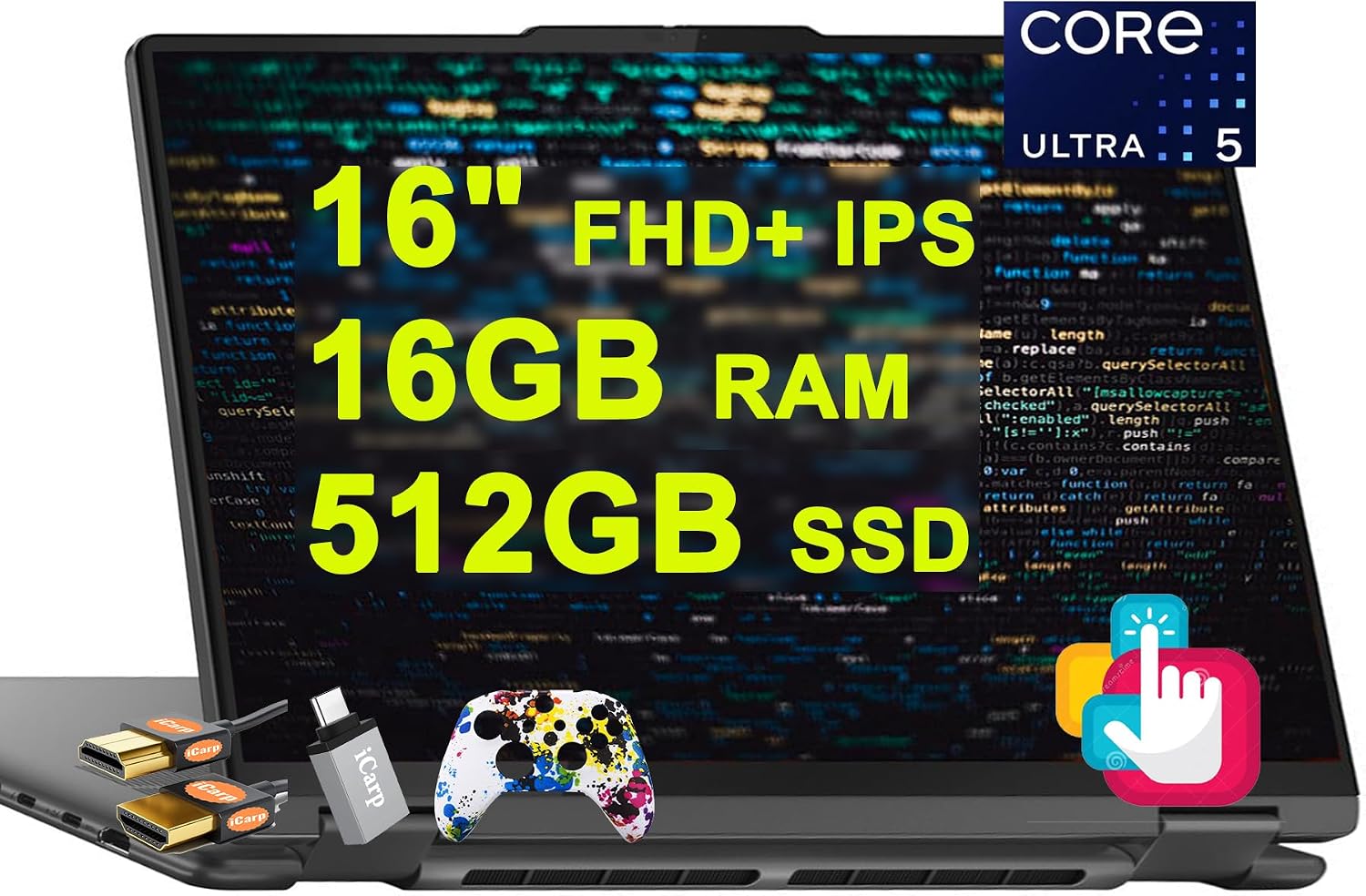 Lenovo Yoga 7 16 2-in-1 AI PC Laptop 16' WUXGA IPS Touch (Glossy) Intel 12-core Ultra 5 125U (>i7-1335U) 16GB RAM 512GB SSD Backlit Fingerprint Thunderbolt4 FHD IR Privacy Camera Win11 w/ICP Accessory