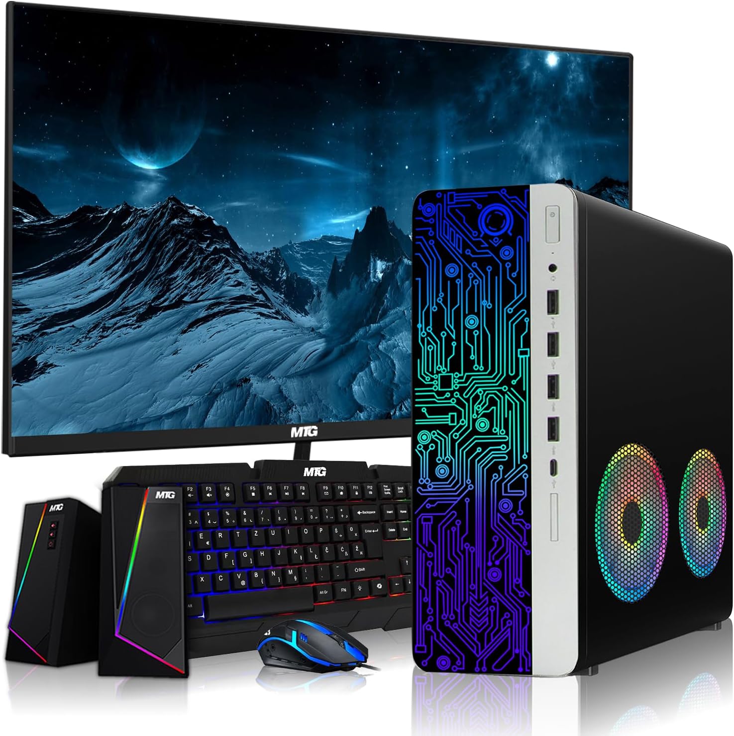 TechMagnet HP G4 Desktop Computer PC,AMD Pro A10-9700 R7,16GB RAM,1TB SSD,24-Inch Monitor,RGB Speaker,RGB Keyboard with AI-Enabled Copilot Key,Mouse,2X ARGB Fan WiFi,Windows 11(Renewed)