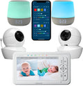 Babysense 3 in 1 Video Baby Monitor with 2 HD Cameras & 5' HD Display Bundled with 2 Smart Baby White Noise Sound and Light Machines for Multiple-Children Monitoring